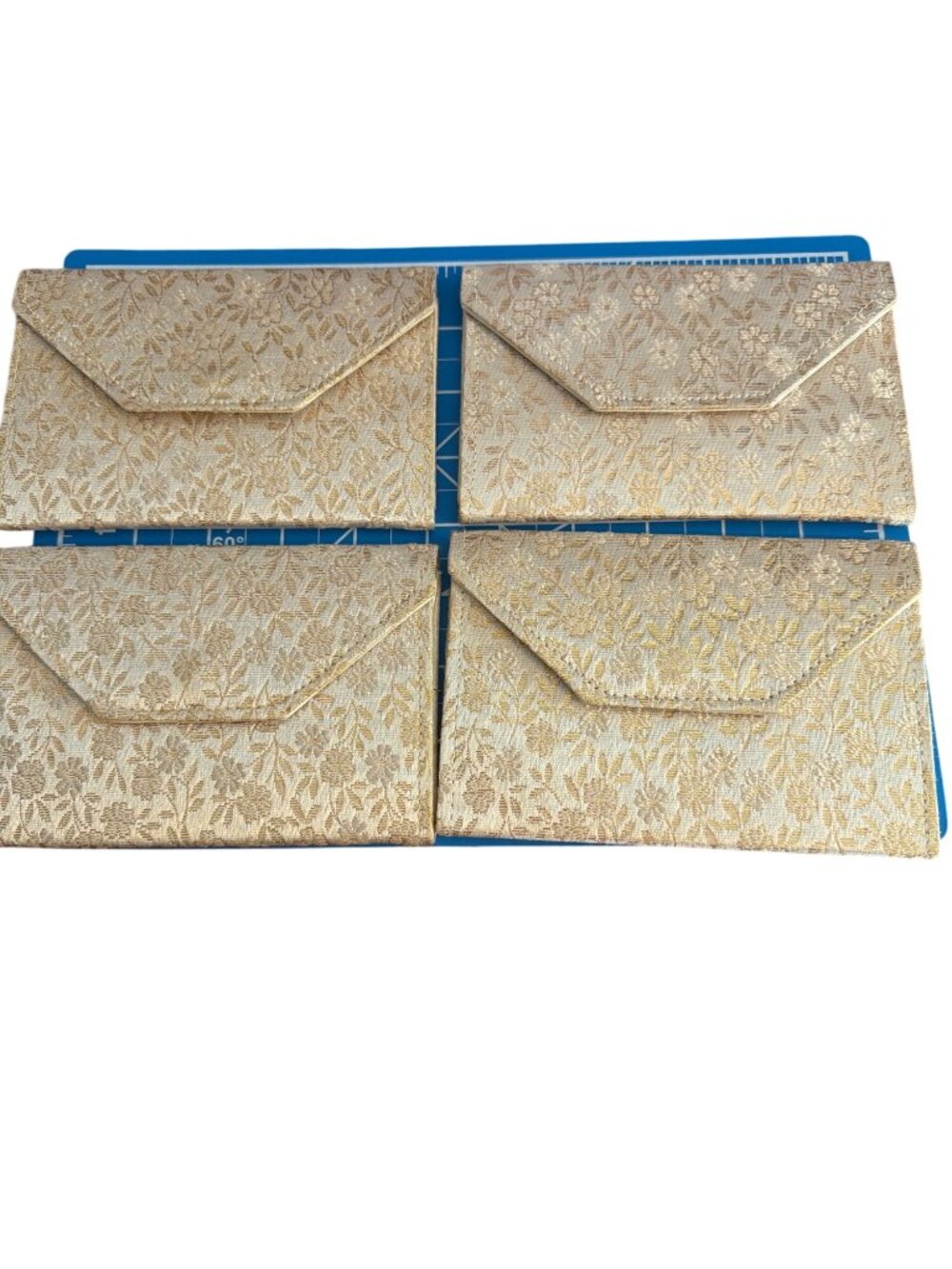 Vintage Lot 4 Du Barry Gold Cream Brocade Fabric Clutch Pearl Jewelry Holder 60s